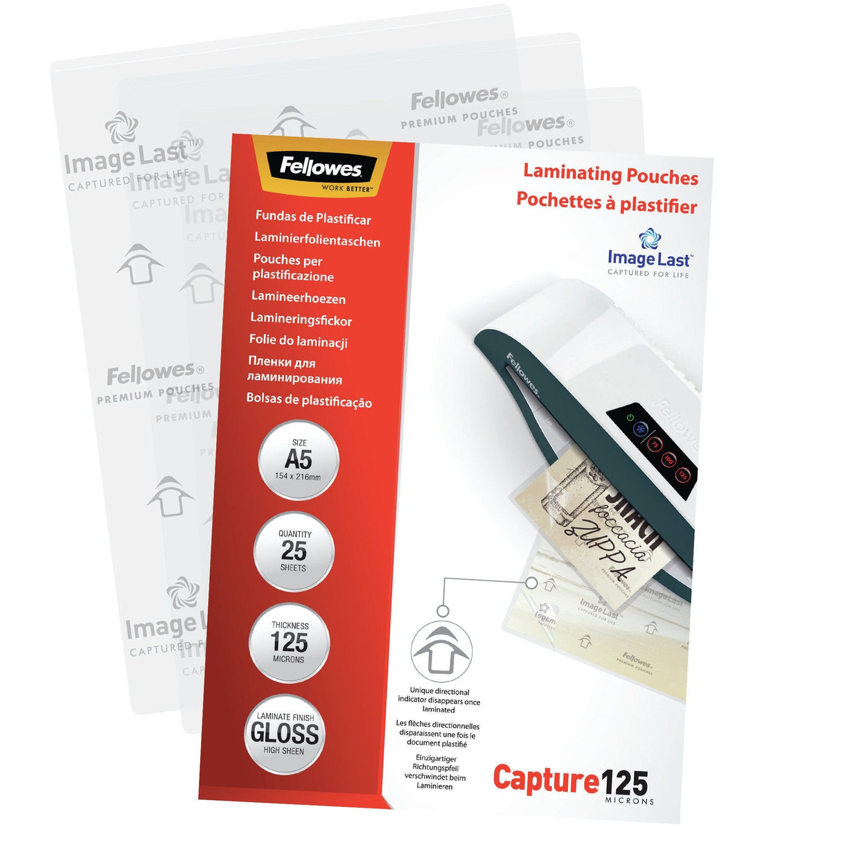 Fellowes Pack De 25 Fundas Para Plastificar Brillo A5 - 125 Micras - Alta Calidad - Transparente