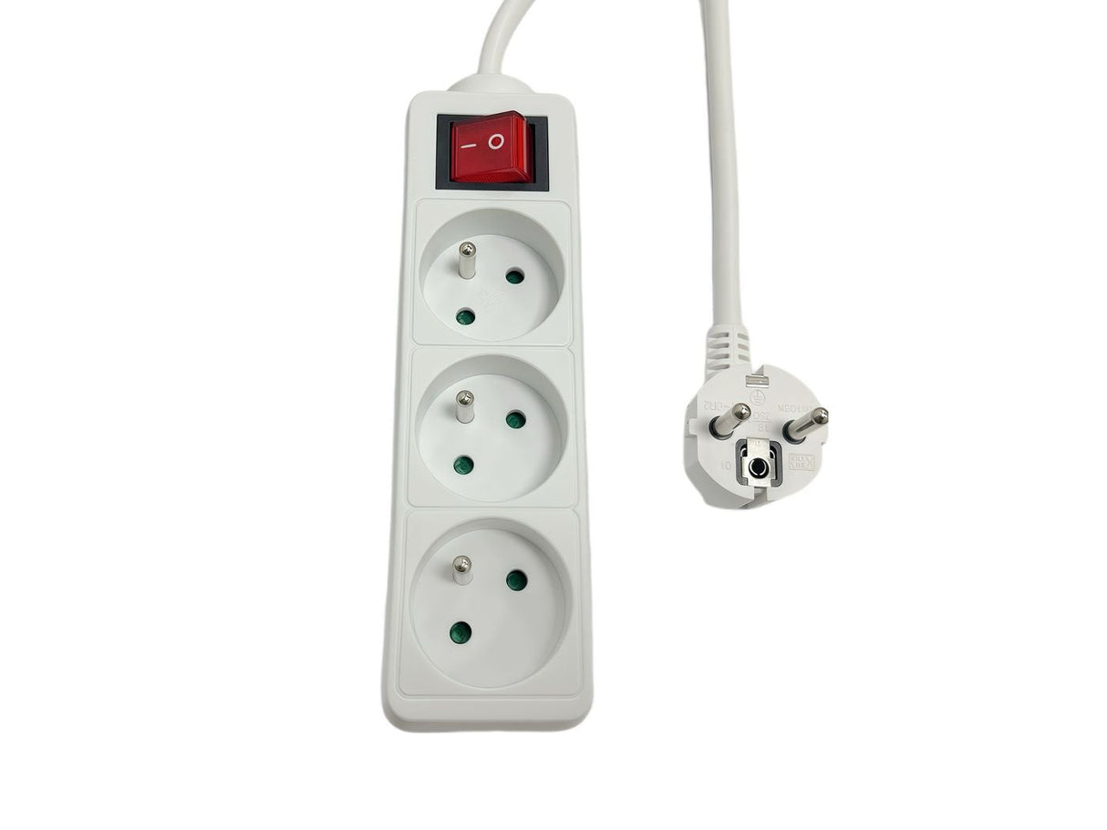 3-Way Power Strip On/Off  Switch French Type E, 1.5m