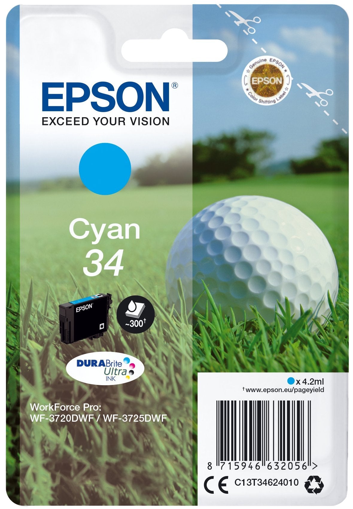 Tinta Original Epson 34 Cyan Para Wf-3720dwf,3725dwf