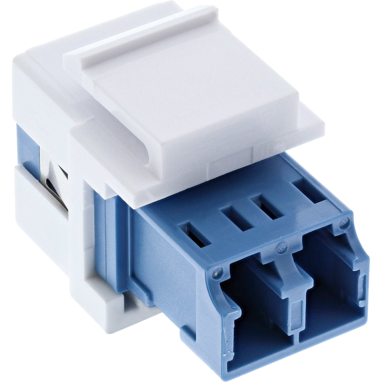 Adaptador Snap-In Keystone De Fibra Óptica Inline Blanco, Lc/Lc Dúplex, Sm, Funda De Cerámica, Azul
