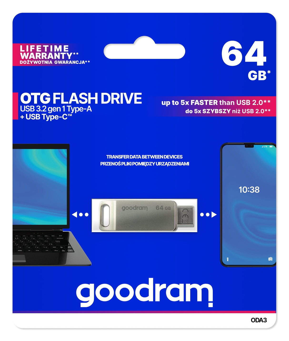 Pendrive Goodram 64gb Oda3 Plata Usb 3.0 Tipo-C