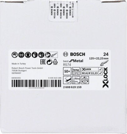 Disco Abrasivo De Fibra Bosch X-Lock R574 Best For Metal, Ø 125 Mm, K24 (Diámetro 22,23 Mm)