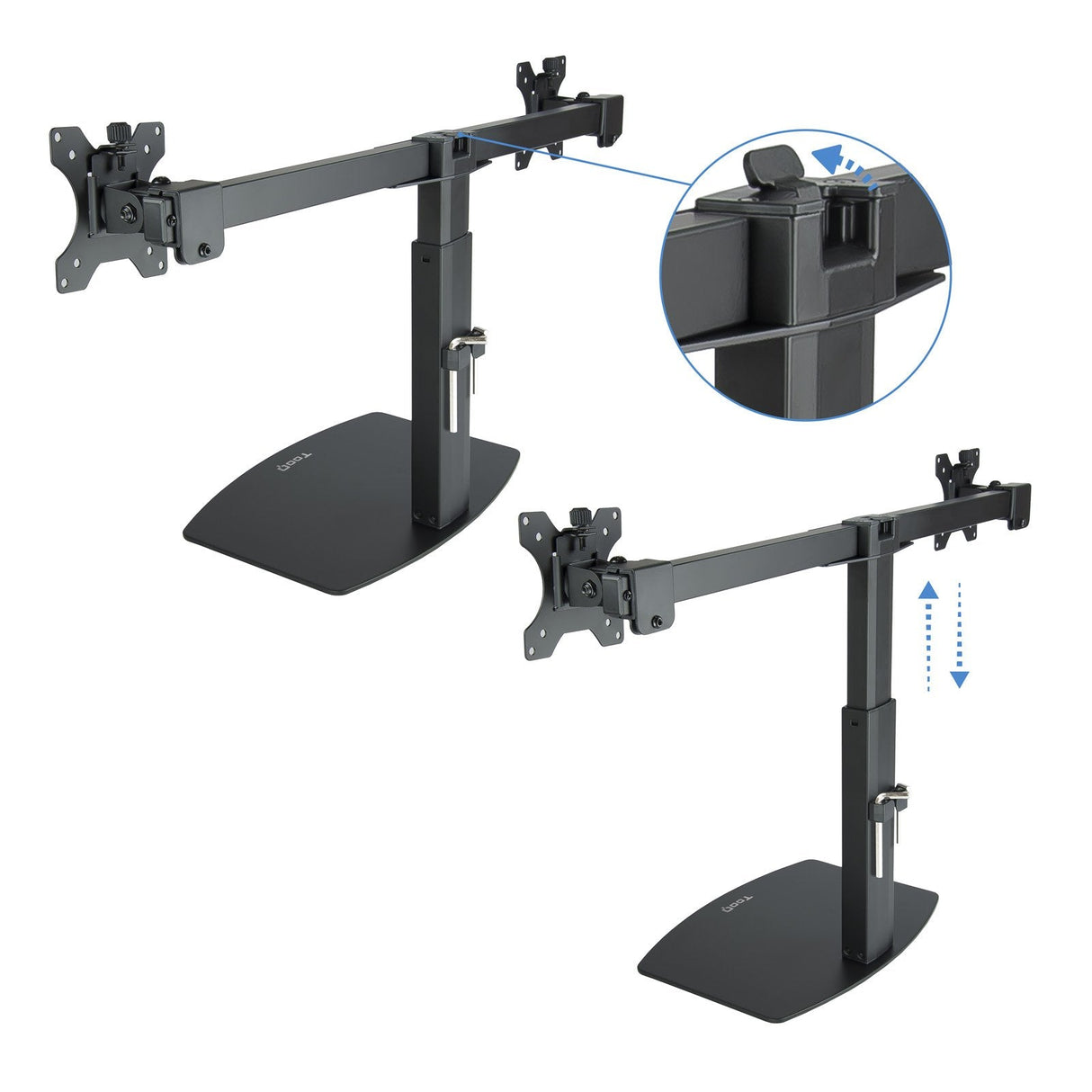 Tooq Soporte De Mesa Para 2 Monitores De 17"-27" - Regulacion De Altura Por Piston De Gas - Gestion De Cables - Peso