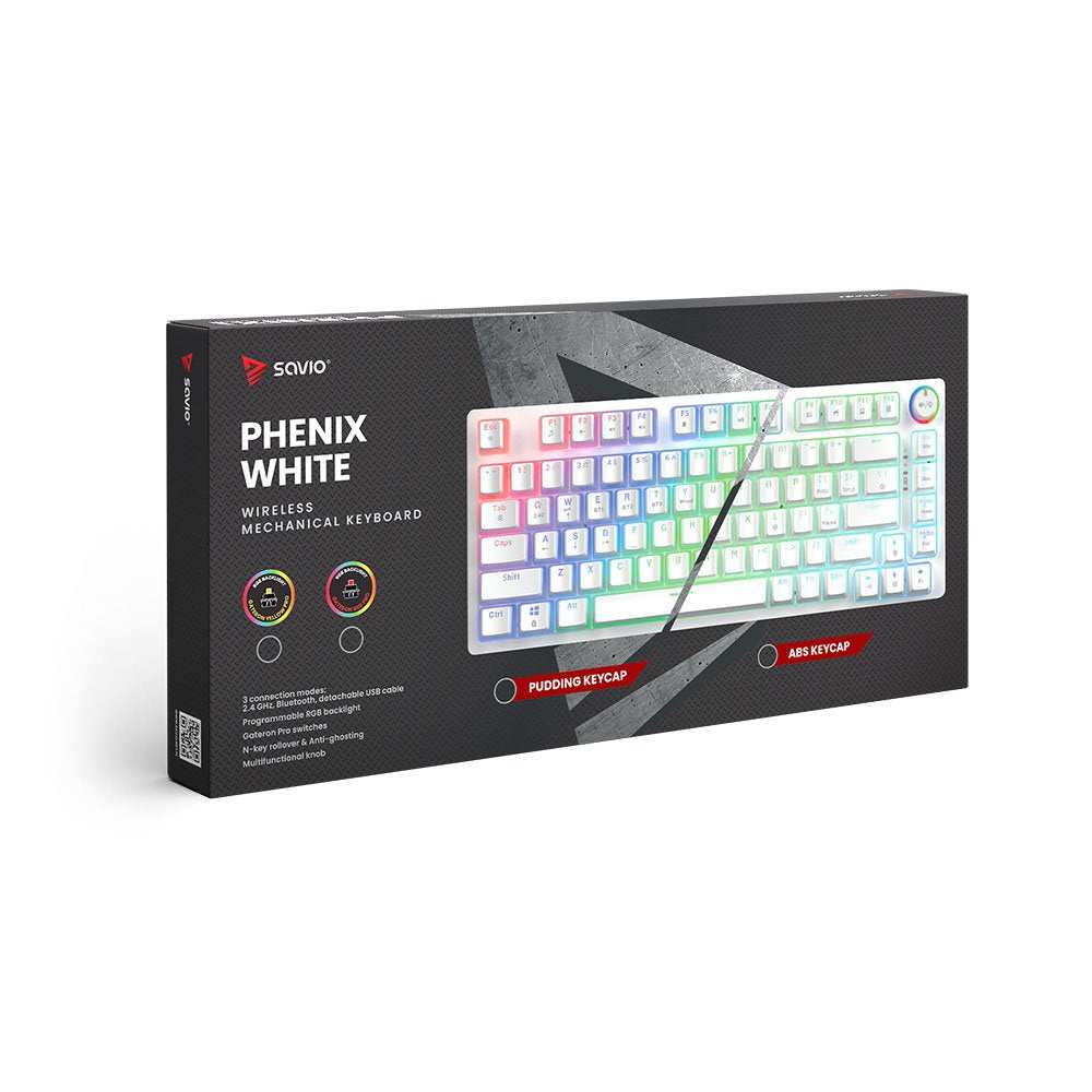 Klawiatura Mechaniczna Bezprzewodowa Phenix White Gateron Red Pro, Pudding