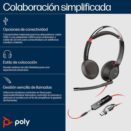 EAN 0197498429441 - HP Poly Blackwire 5220 Stereo USB-C Headset +3.5mm Plug +USB-C/A Adapter Alámbrico Diadema Business/Every imagen 3