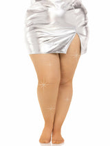 Leg Avenue - Medias Rejilla Cristalizada Caramelo Plus Size