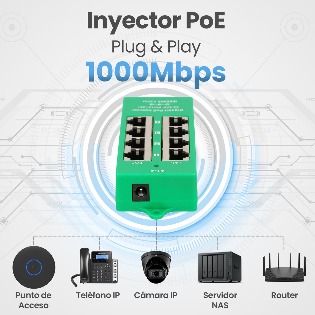 Extralink Active Poe Injector 4 Port Gigabit 802.3at/Af Mode A