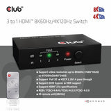 EAN 8719214472719 - CLUB3D 3 to 1 HDMI 8K60Hz Switch interruptor KVM Negro imagen 8