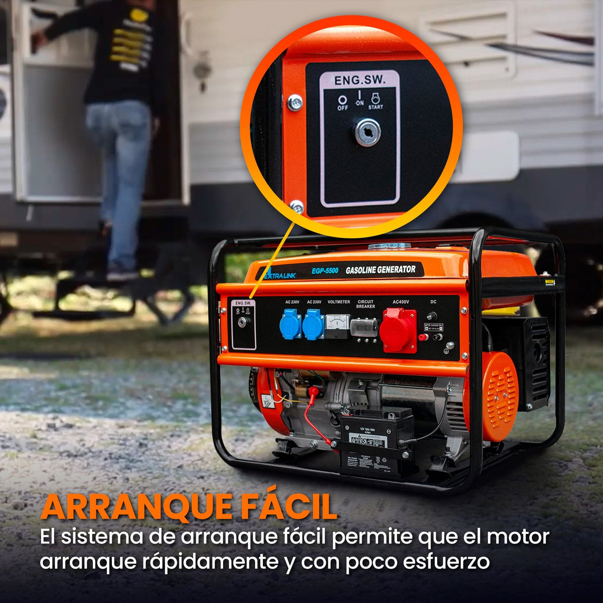 Extralink Ex.30356 Motor-Generador 5000 W 25 L Gasolina Negro, Naranja