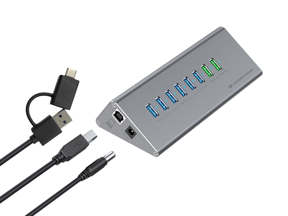 Hub Usb Conceptronic -> 8x Usb-A 60w, 2x Usb-C 3.0 Mn Si
