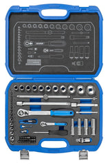 Gedore Juego De Llaves De Vaso 19 Bmc 20, 1/4" + 1/2", Juego De Herramientas Negro/Azul, 69 Piezas, Con 2 Carracas Reversibles