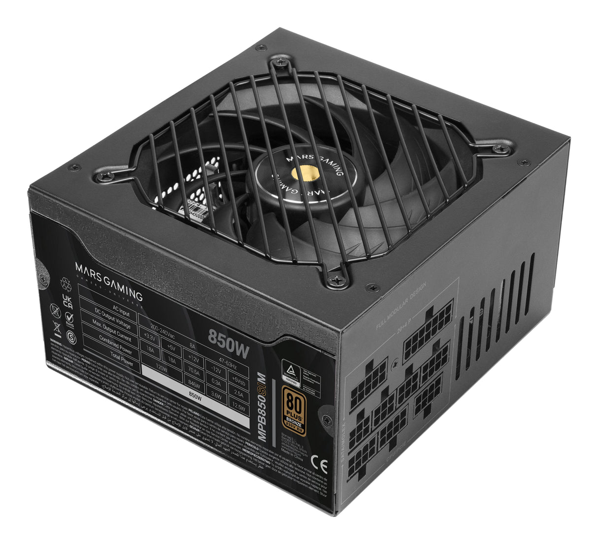 Fuente Alim. 850w Si Modular 80+ Bronze Mars Gaming <Div Class='Especificaciones'>. 850w / Silencioso / 90% Eficiencia / Ventilador 140mm / Atx.