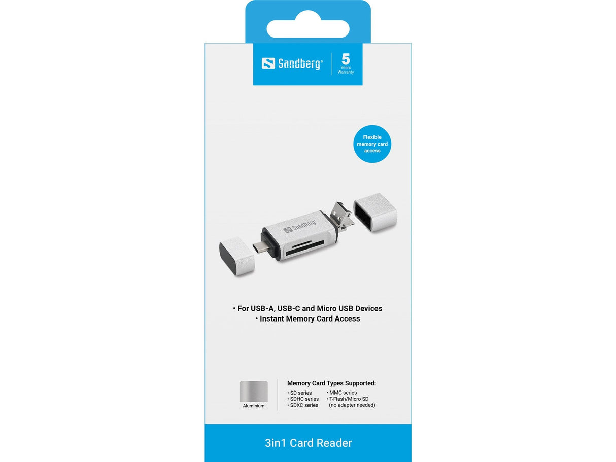 Lector De Tarjetas Externo Sandberg Card Reader Usb-C+Usb+Microusb