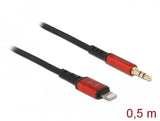 Cable  Delock  De Audio Conector Lightning De 8 Pines > Conector Jack De 3,5 Mm, 3 Pines, Negro/Rojo, 50 Cm 86586