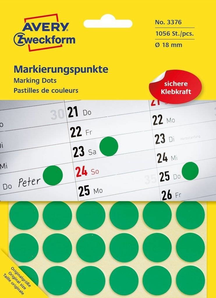 Avery Zweckform Klebepunkte 3376 Verde Ø 18,0 Mm, 1.056 Unidades