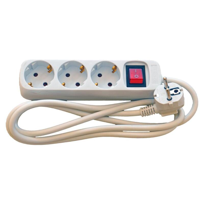 3-StikdSe Schuko, M.  Afbryder 3,0m, Hvid, H05vv-F
