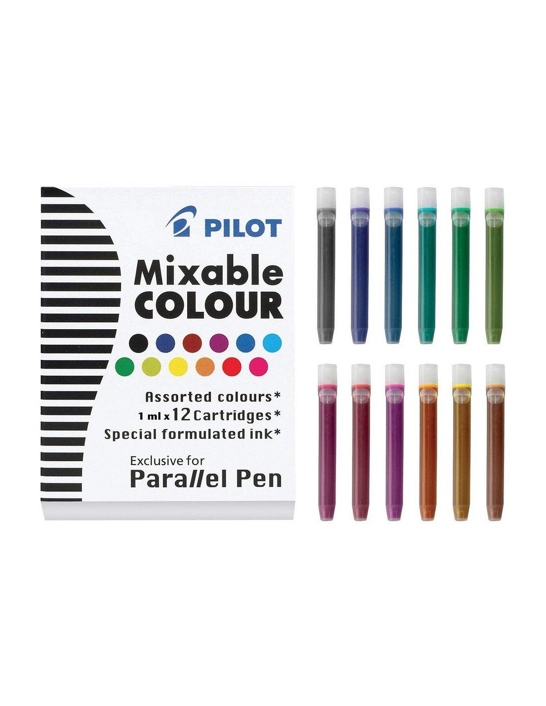 Pilot Pack De 12 Recargas Para Pluma Estilografica Parallel - Capacidad 1ml - Colores Surtidos