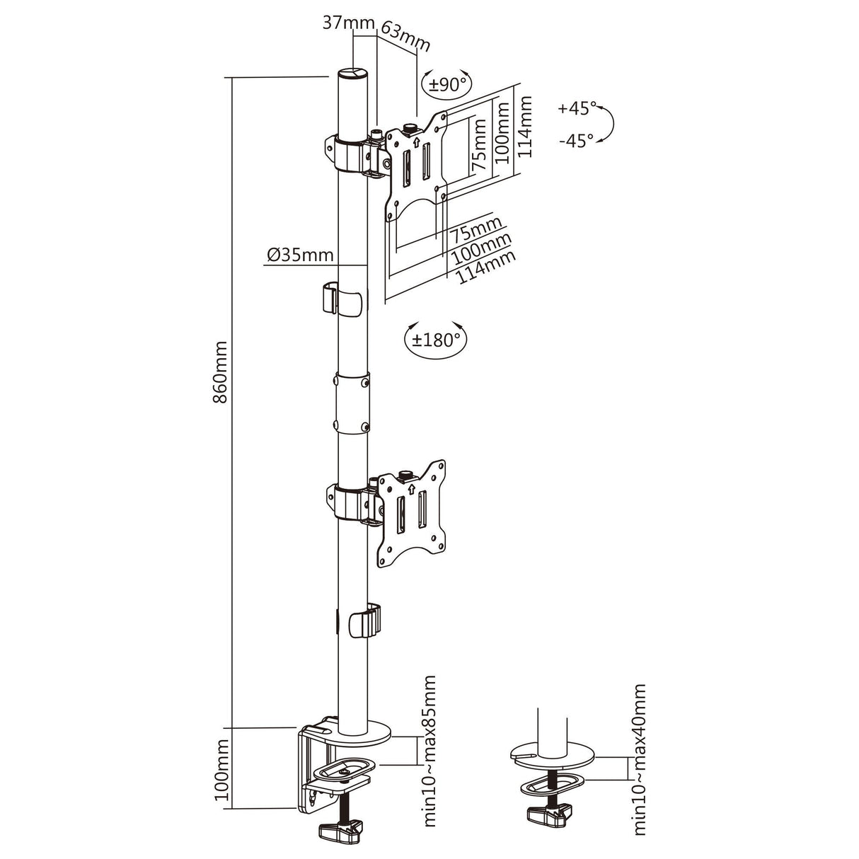 Inline® Desk Bracket For 2x Tv/Led/Tft Display Up A 81cm 32" Max. 9kg