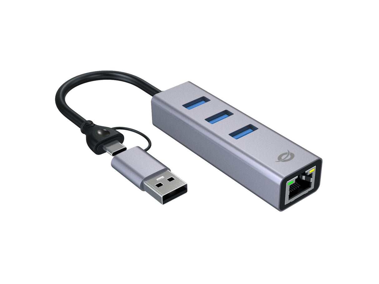 Adaptador Usb-C/Usb-A Ethernet Rj45 Conceptornic Abby25f Con Hub Usb 3,2 X3 Puertos