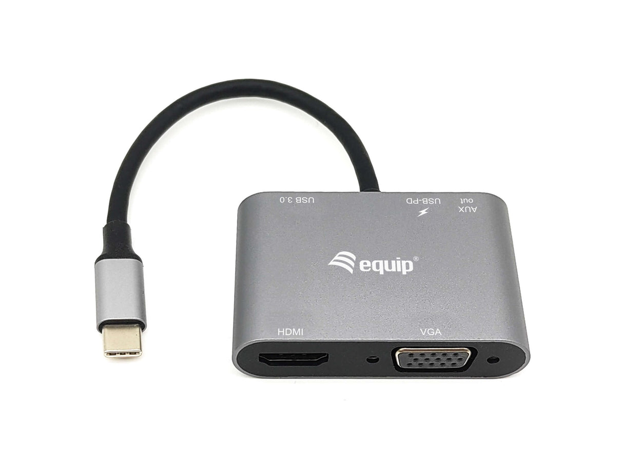 Adaptador Usb-C 5in1 Hdmi 4k  Vga  Usb 3.0 Tipo A + Usb-C Carga 100w Equip 133483