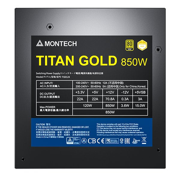 Montech Titan Gold 850w - 80 Plus & Cybenetics Gold Netzteil, Modular, Pcie 5.0 - 850 Watt