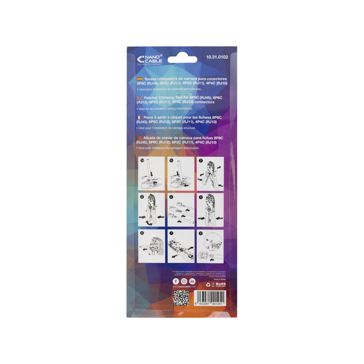 Nanocable Tenaza Crimpadora De Carraca Para Conectores Rj45, Rj12, Rj11, Rj10