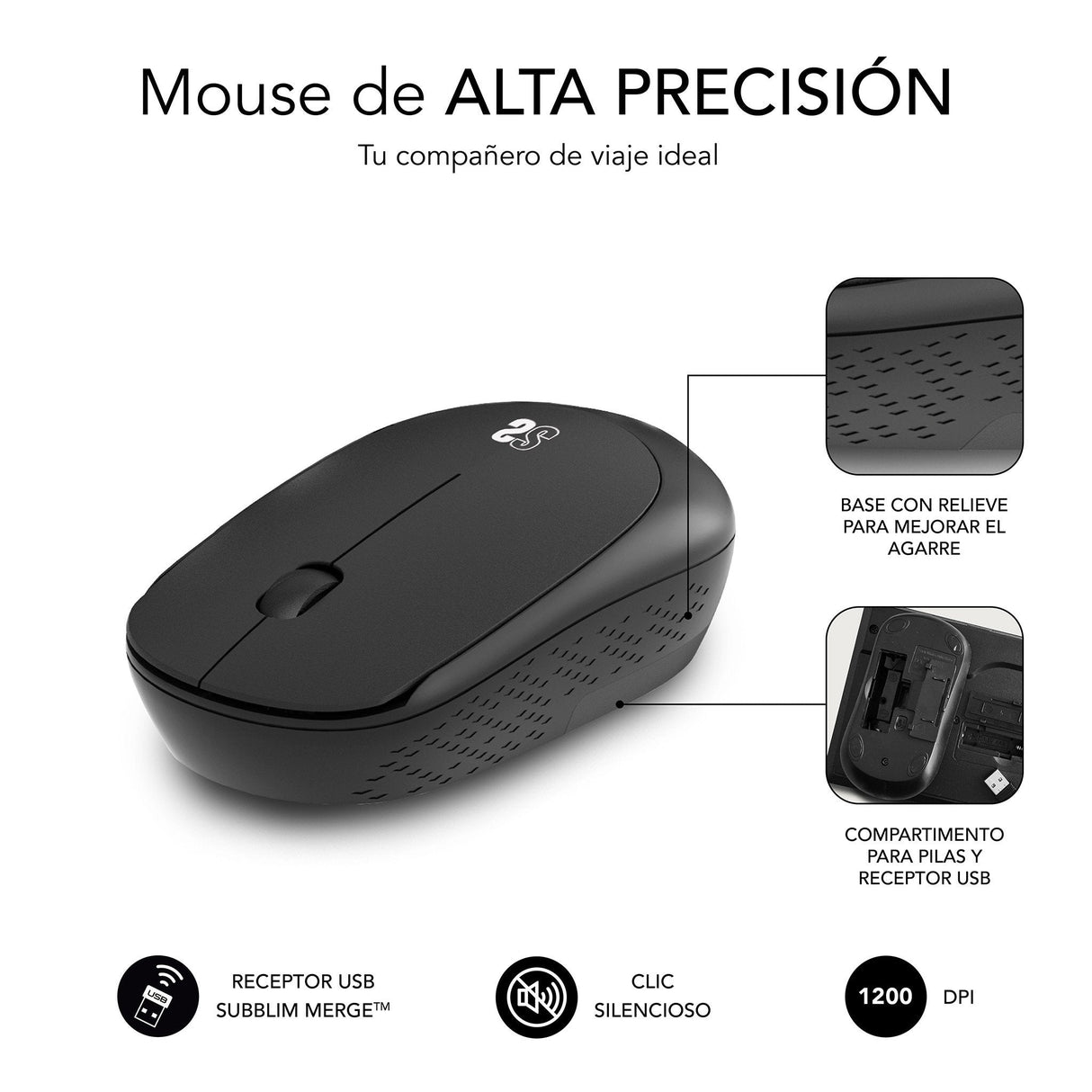Set Ratón Inalámbrico Y Alfombrilla Subblim Harmony Black Hasta 1200 Dpi