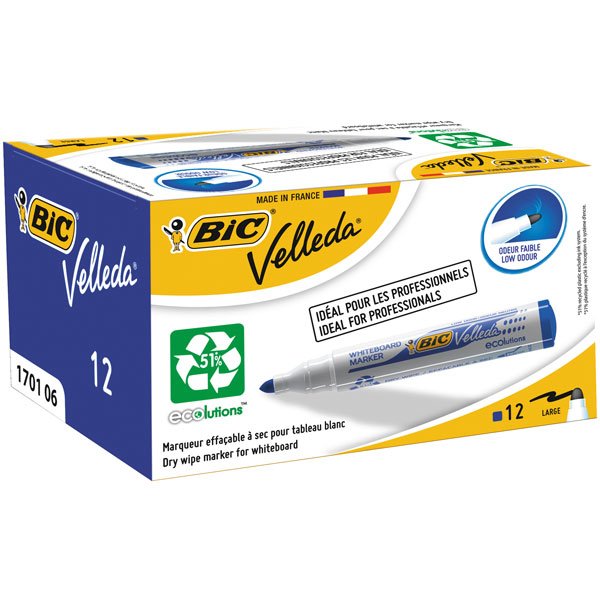 Velleda Marcador Pizarra Blanca Ecolutions 1701 Punta Redonda Azul Caja -12u-