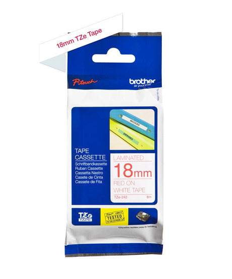 EAN 0012502625766 - Brother TZE-242 cinta para impresora de etiquetas Rojo sobre blanco imagen 3