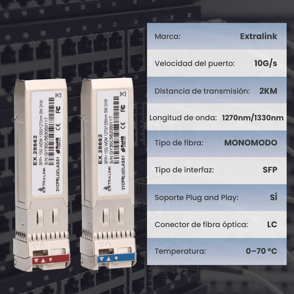 Sfp+ 10g Sfp+ Wdm Module 10gbps 1270 1330nm Single Mode 2km Para