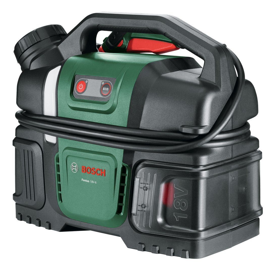 Bosch Hidrolimpiadora Móvil Para Bicicletas Fontus 18v-6 (Depósito De Agua De 6 L, 8 Niveles De Presión, Espacio Para Guardar La Manguera Y La Pistola, Incluye 1 Batería De 2,0 Ah 18v Y Cargador) 06008b6201