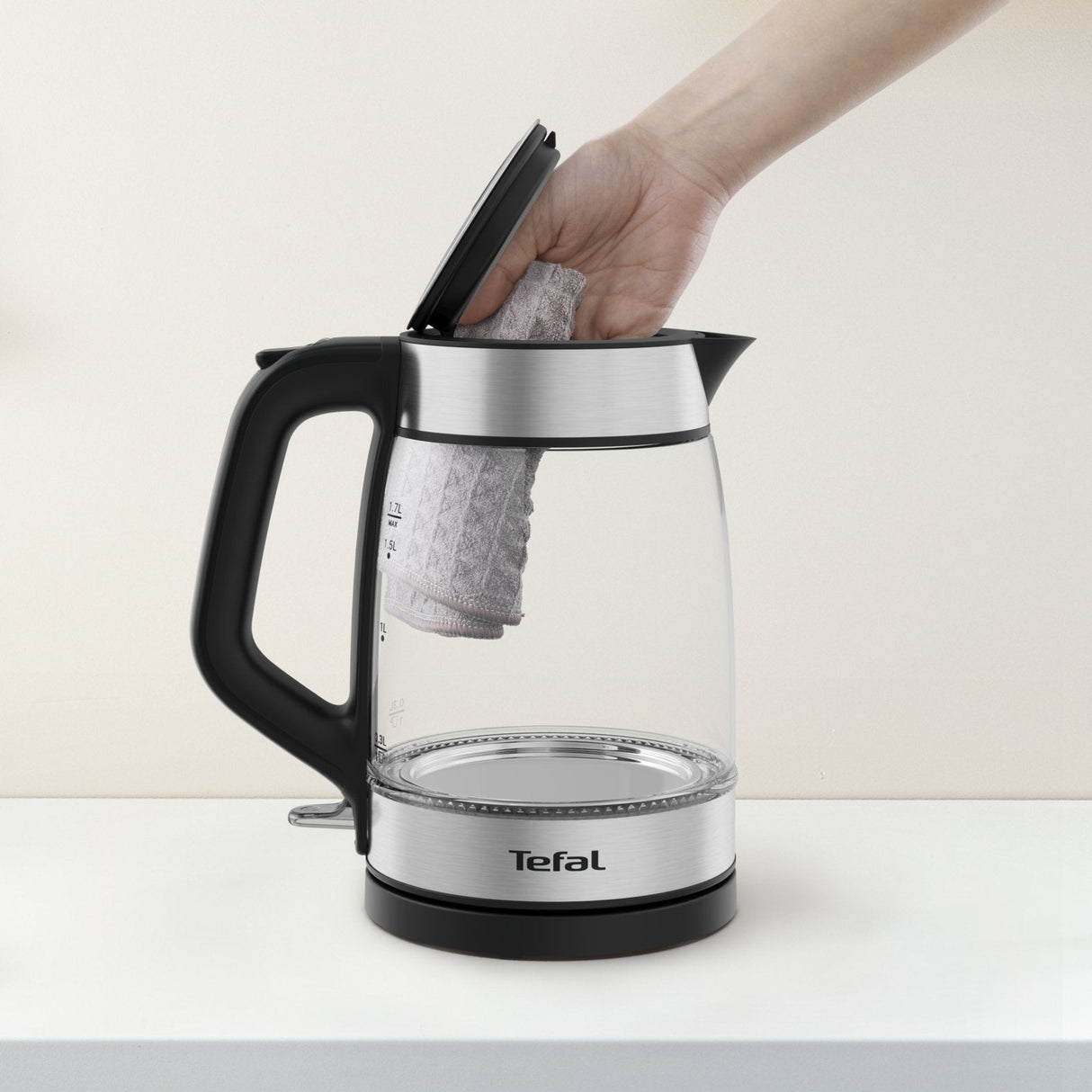 Tetera Eléctrica Tefal Glass Kettle Ki6058301,7 L 2200 W Negro, Plata, Transparente