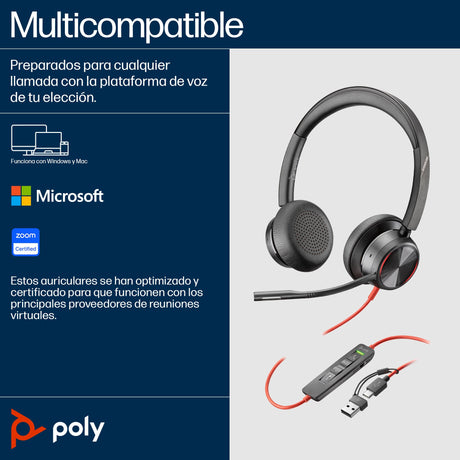 EAN 0197498429267 - HP Poly Blackwire 8225 Stereo Microsoft Teams Certified USB-C Headset +USB-C/A Adapter Alámbrico Diadema  imagen 6