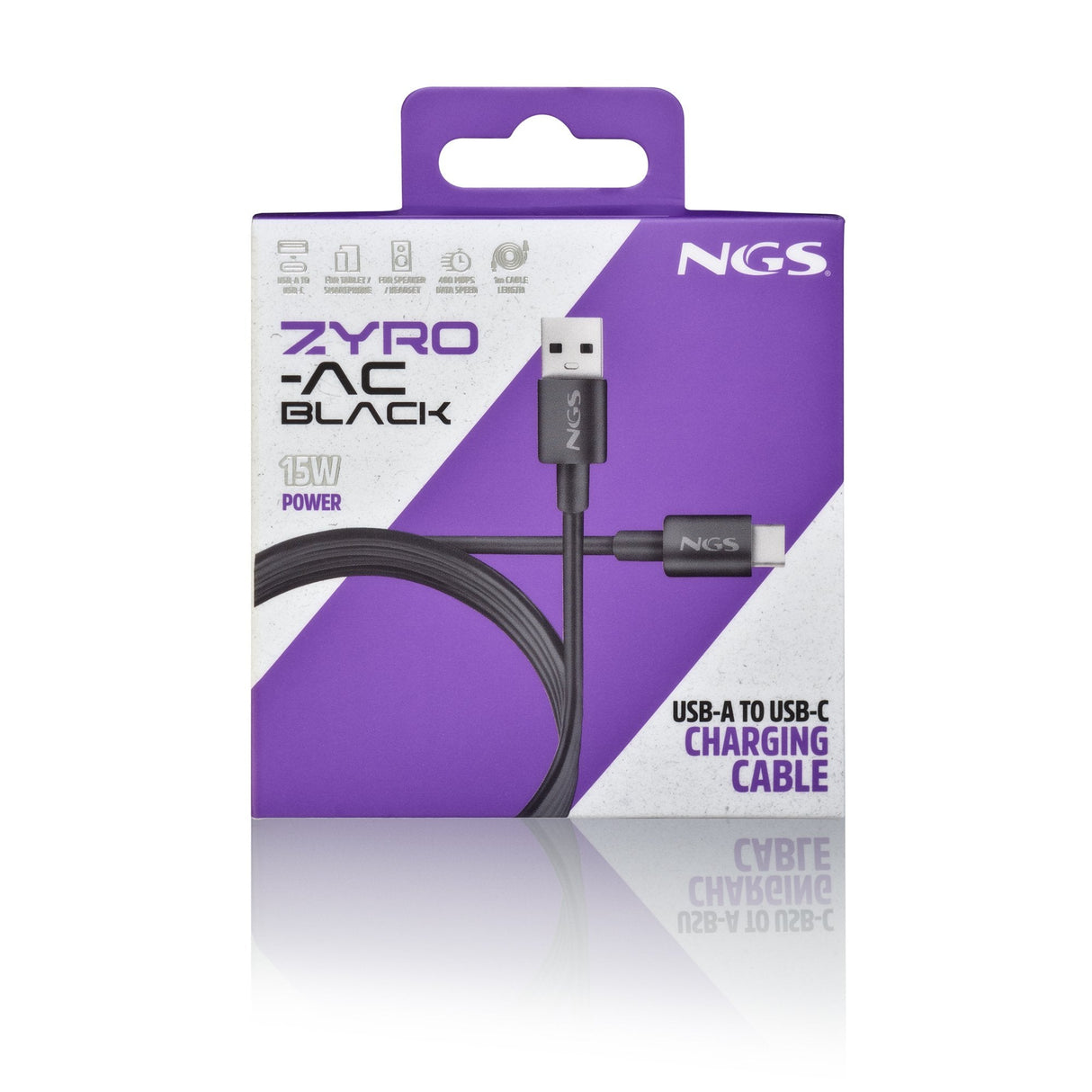 Cable Usb 2.0 Ngs Zyro-Ac Usb Macho Usb Tipo-C Macho Hasta 15w 480mbps 1m Negro