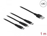 Delock Cable Usb 3 In 1 Para Lightning / Micro Usb / Usb Tipo-C 1 M Negro