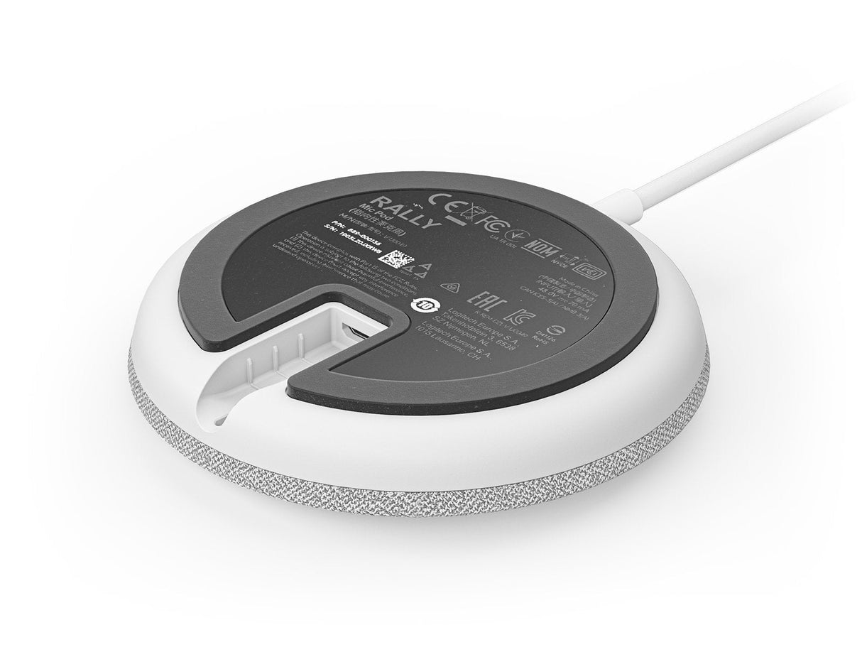 Logitech Base De Microfono Rally - Tecnologia Rightsound - Indicador Led De Silencio - Apto Para Techos - Color Blanco