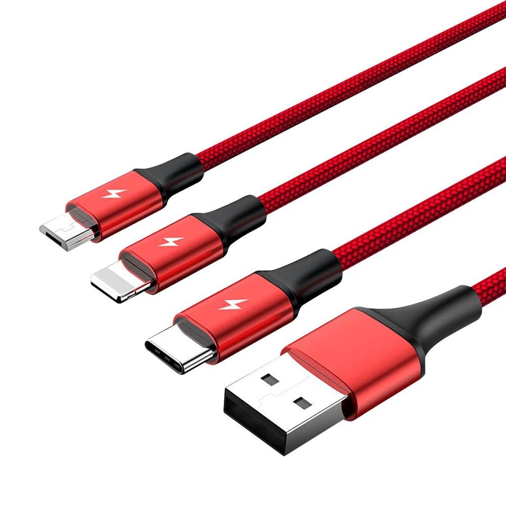 Unitek Cable Usb 2.0 A Usb-Type-C/Microusb/Lightning Rojo 1.20m C4049rd