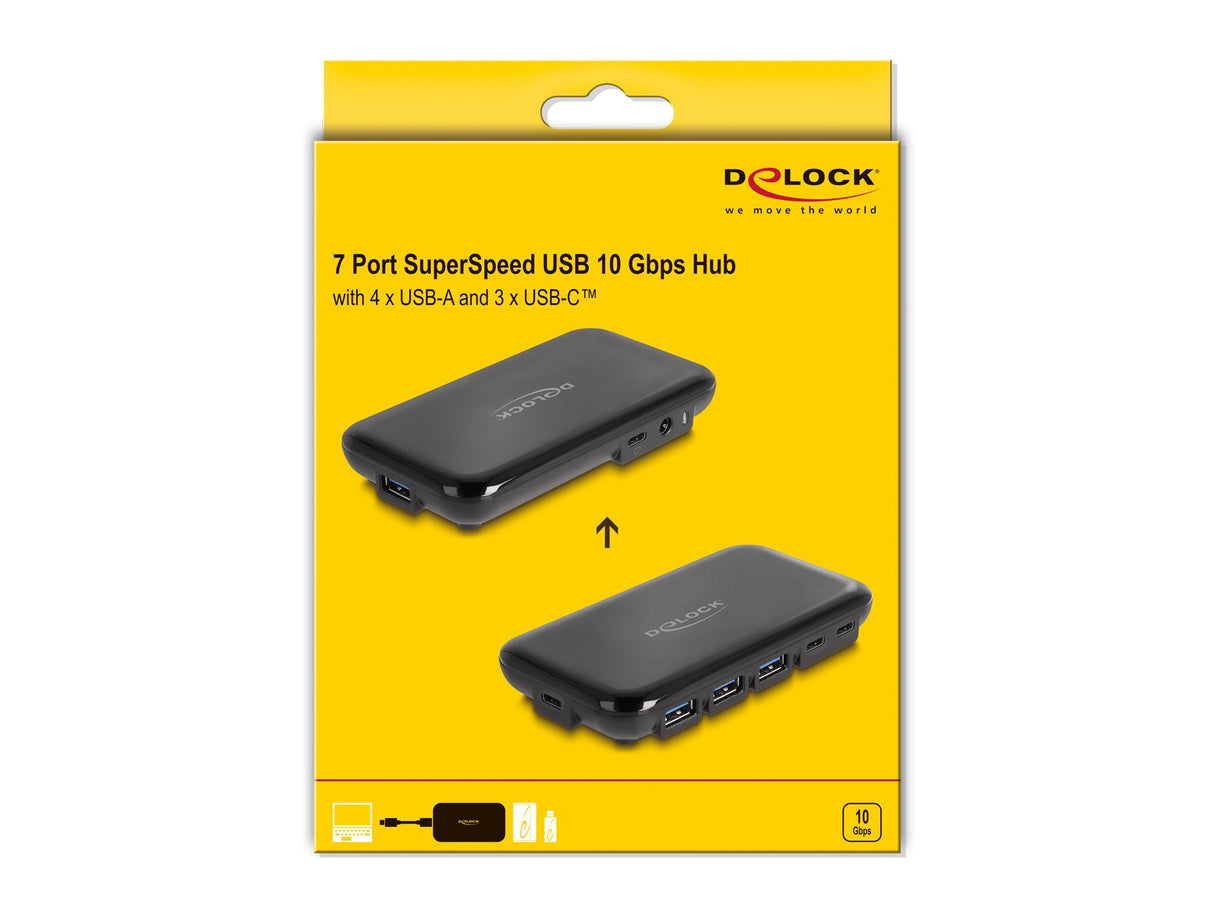 Delock 7 Port Usb 3.2 Gen 2 Hub Con 4 Usb Typ-A Y 3 Usb Tipo-C Ports