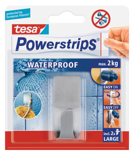 Tesa Powerstrips - Gancho Adhesivo De Acero Inoxidable Impermeable