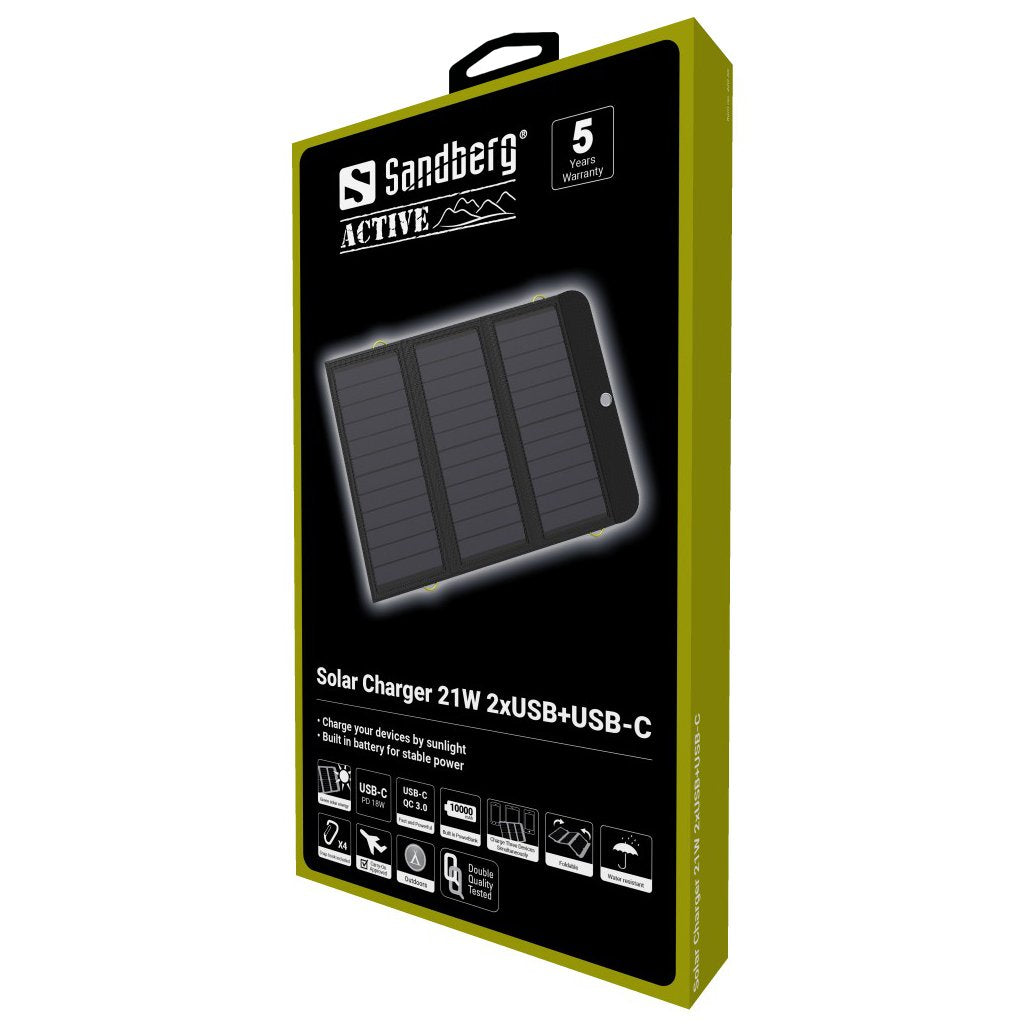 Sandberg  Cargador Solar C 21w 2xusb+Usb-C