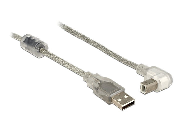 Delock Cable Usb 2.0 A Stecker > Usb 2.0 B Stecker 90g Gewinkelt Unten 2.0 M Transparent