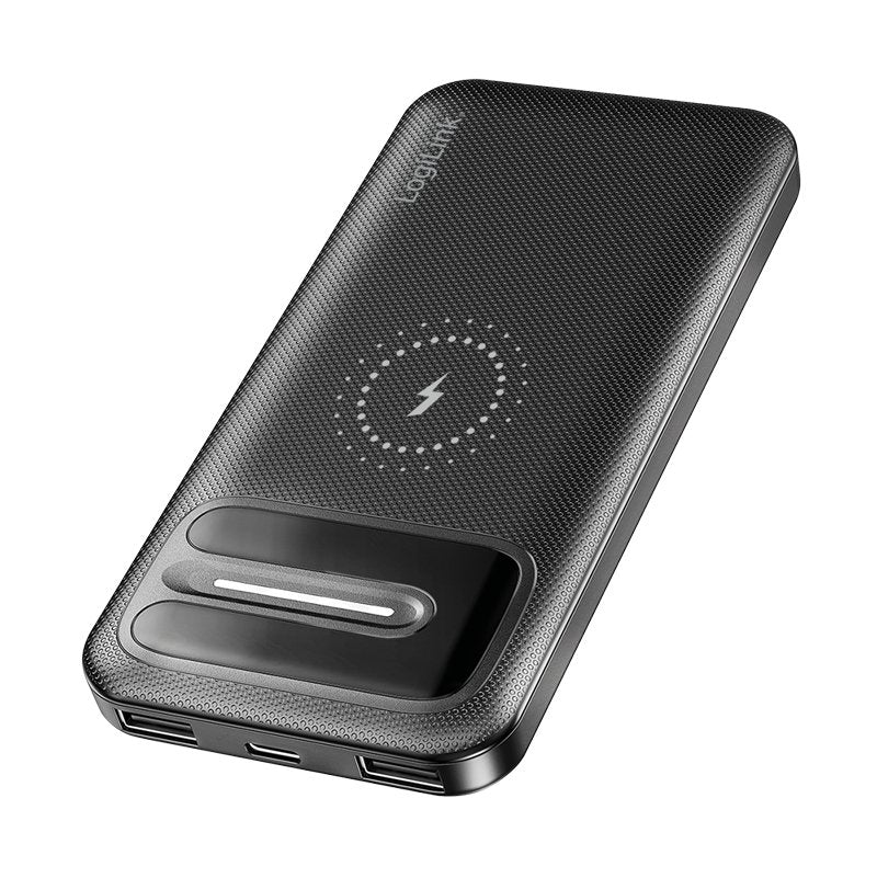 Bateria Externa Power Bank 10000, Wireless Charging + 2x Usb-A, 1x Usb-C Negra Logilink