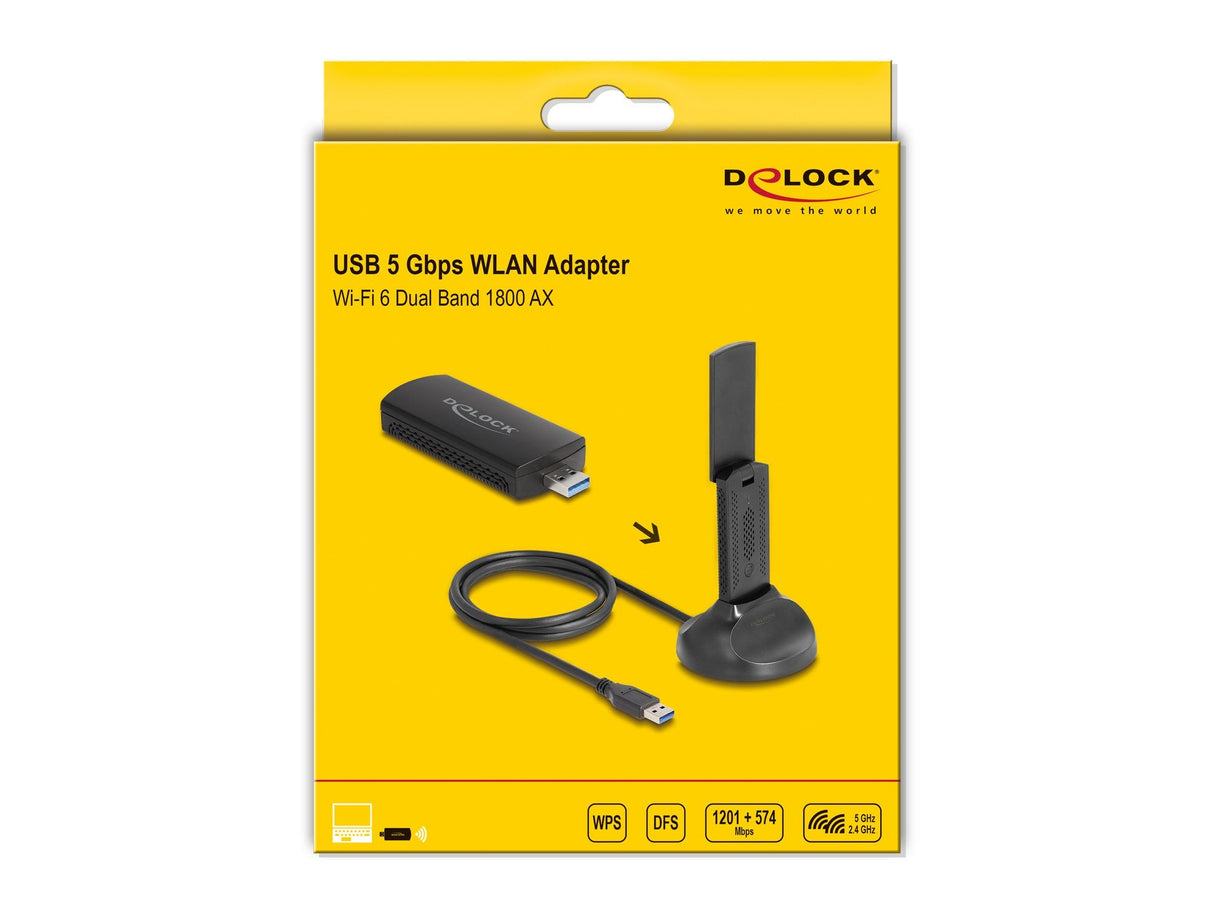 Delock 12771 Adaptador Usb Wlan Wi-Fi 6 Dual Band Ax1800 (1201 + 574 Mbps)