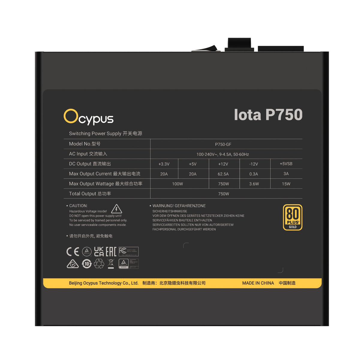 Ocypus Iota P750 Negro (Negro, 1x 12-Pin High Power Gpu, 3x Pcie, Gestión De Cables, 750 Watt) Iota-P750-G1ffbk024x-Eu