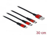 Cable De Carga Usb Delock 3 En 1 Tipo A A Lightning  / 2 X Usb Tipo C  0.30 M