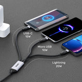 Cable Unitek C14101agy01-1.5m Usb-C 3in1 To Lightning Usb-C Micro Usb Multi Charging Black