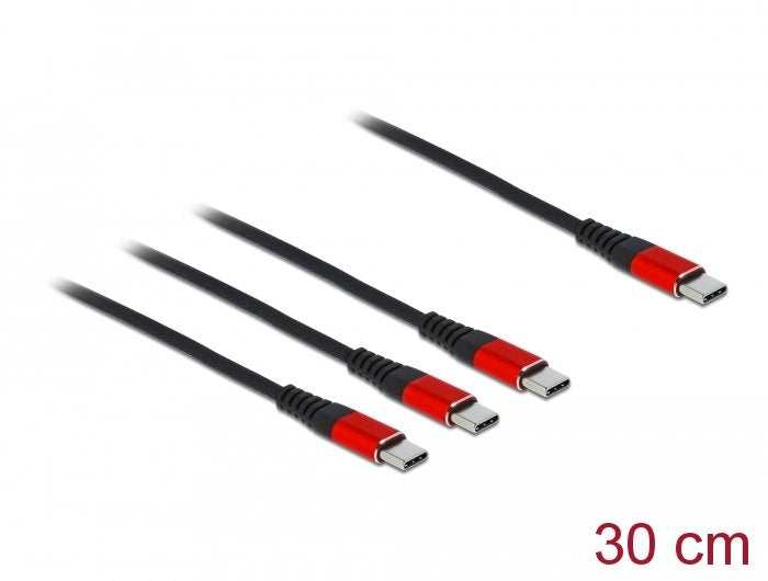 Cable Delock 86712  De Carga Usb 3 En 1 Usb Type-C A 3 X Usb Type-C 30 Cm Noir / Rouge