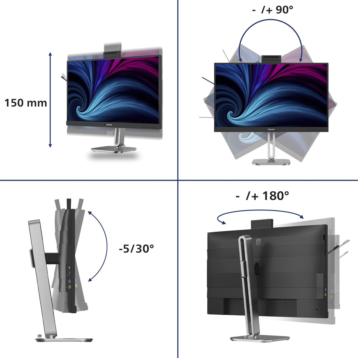 Philips Tft 27b2u4601h 68.5cm Ips 27'' 2560x1440 Dp Hdmi Usb-C Webcam