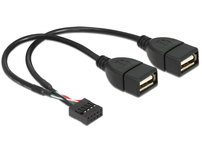 Delock 83292 Adaptador Usb 10pin -> 2x A H/H 0.20m Negro