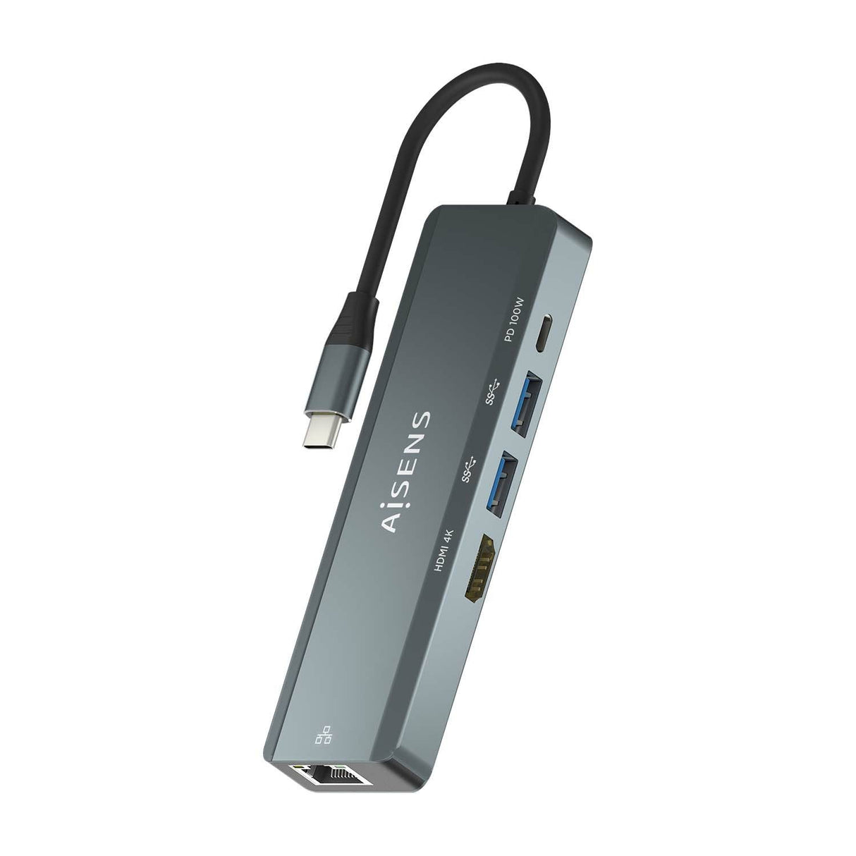 Aisens Usb-C Dock 5 En 1 - Usb-C A 1xhdmi - 1xrj45 - 2xusb - 1xpd - 15cm - Gris